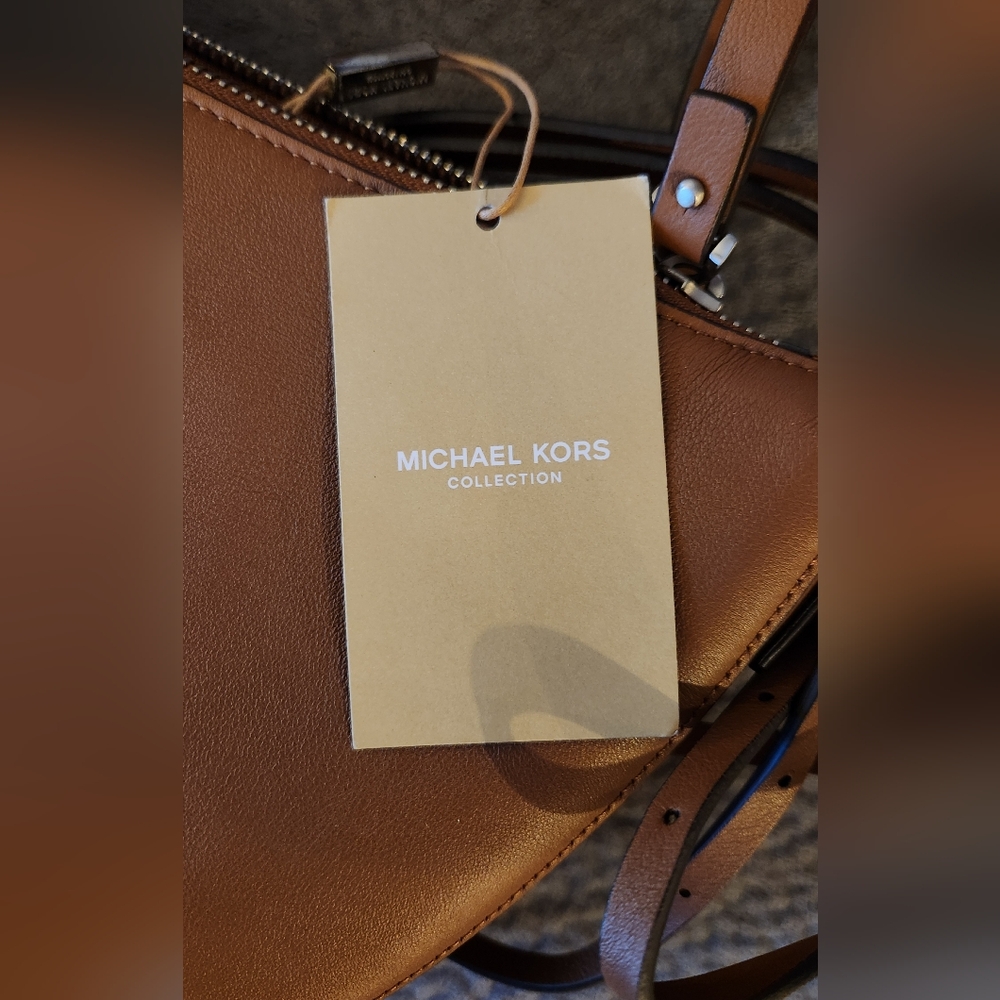 Michael Kors Collection Sedona Crescent Crossbody Bag in Luggage - Picture 12 of 15